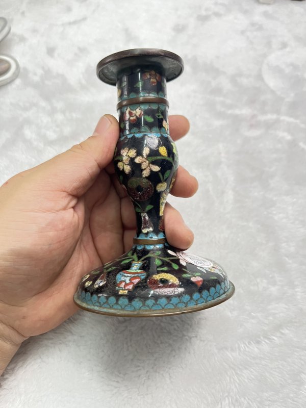景泰蓝花卉纹烛台一对 - 图6