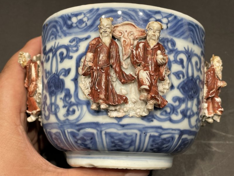 明万历 青花浮图八仙人物缸 - 图4