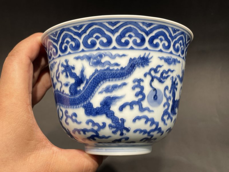 清乾隆 青花云龙纹仰钟碗 - 图5