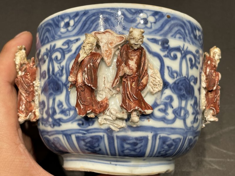 明万历 青花浮图八仙人物缸 - 图5