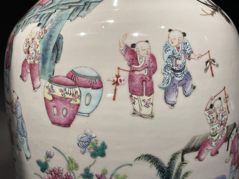 清光绪 粉彩婴戏图观音尊 - 图7
