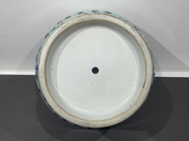 清光绪 松石绿地墨彩矾红龙穿花兽耳盆一对 - 图12