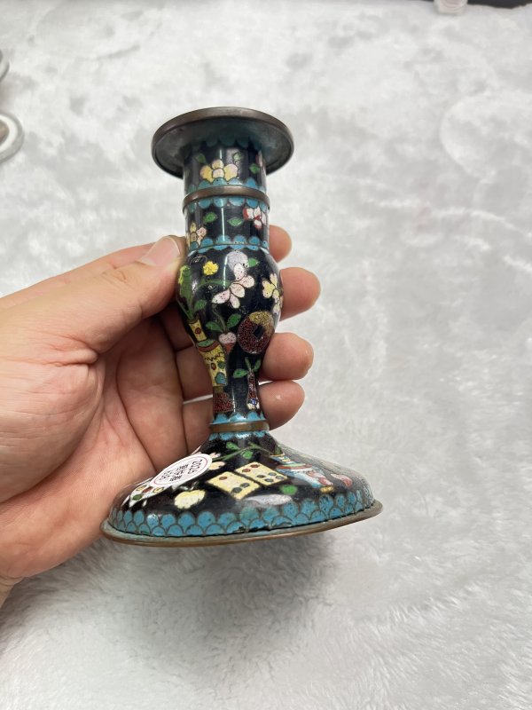 景泰蓝花卉纹烛台一对 - 图7