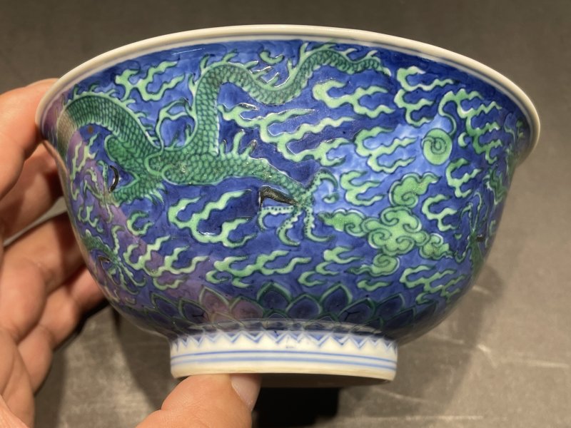 清康熙 青花绿龙碗 - 图5