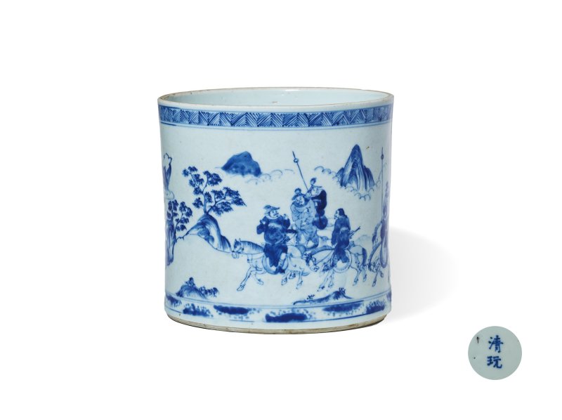 清康熙 青花昭君出塞图笔筒 - 图1