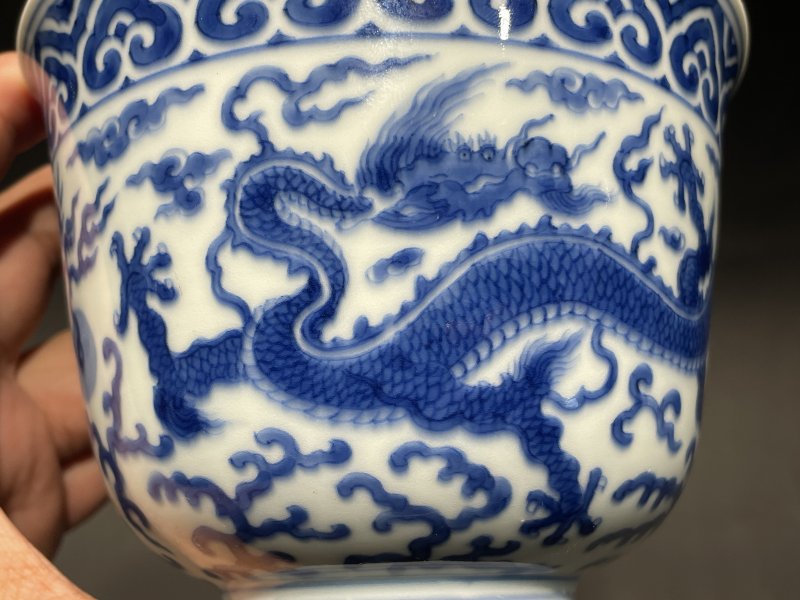 清乾隆 青花云龙纹仰钟碗 - 图6