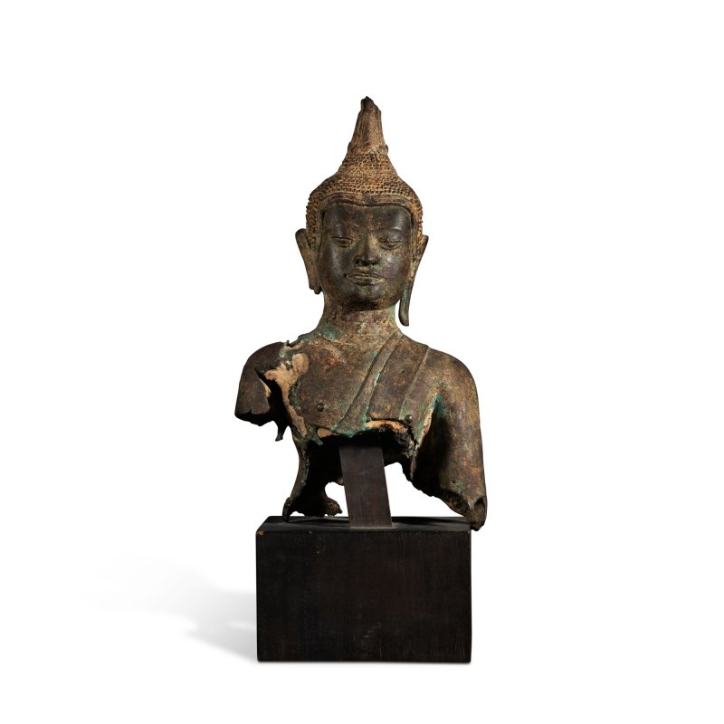 A bronze bust of Buddha, Thailand, U-Thong style, 14th / 15th century