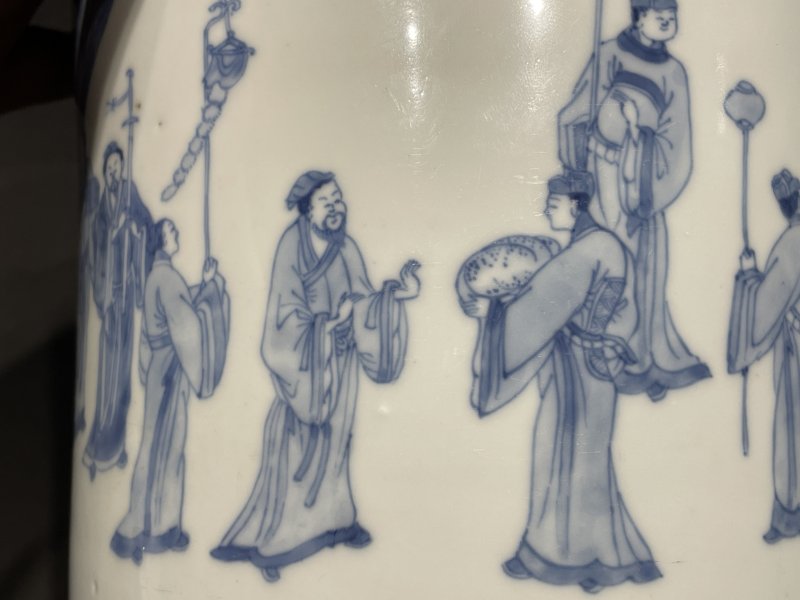 清康熙 青花张骞出西域人物故事图大笔海 - 图7