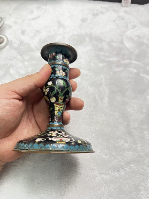 景泰蓝花卉纹烛台一对 - 图8