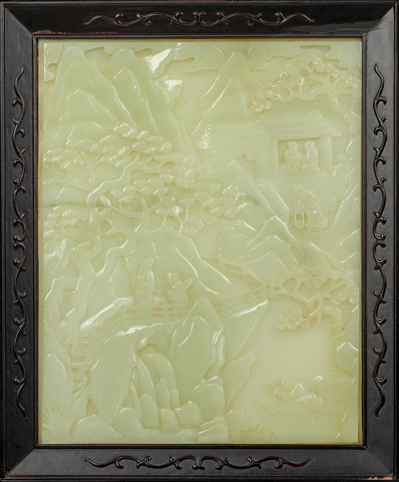 晚清 嵌白玉四扇圍屏 | A JADE-PANEL EMBELLISHED FOUR-PANEL SCREEN - 图7