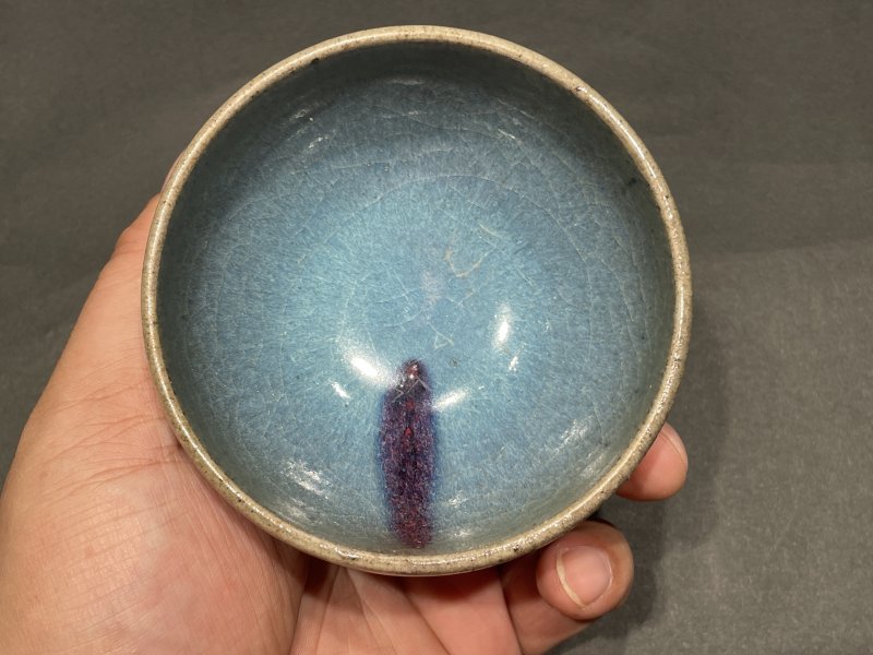 明 钧窑红斑茶碗 - 图6
