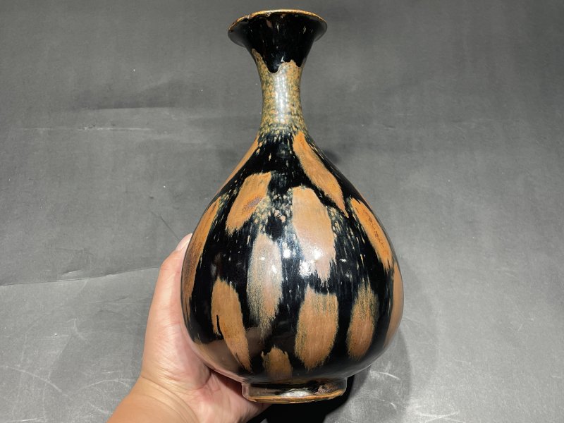 明 磁州窑鹧鸪斑黑釉玉壶春瓶 - 图2