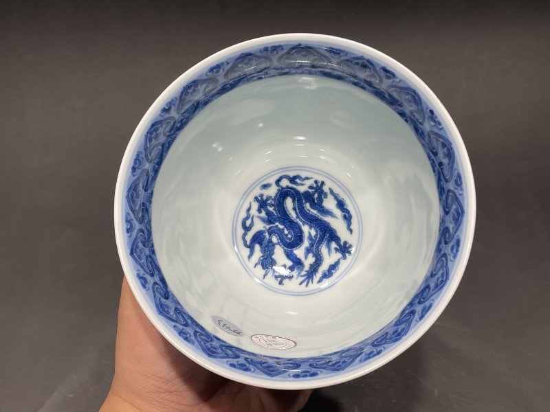 清乾隆 青花云龙纹仰钟碗 - 图8