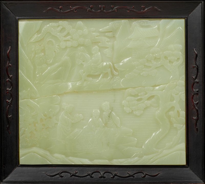 晚清 嵌白玉四扇圍屏 | A JADE-PANEL EMBELLISHED FOUR-PANEL SCREEN - 图8