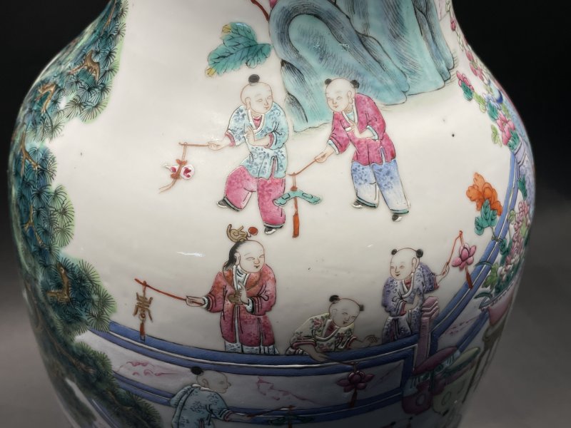 清光绪 粉彩婴戏图观音尊 - 图10