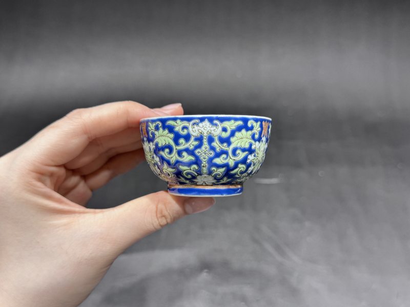 清道光 料彩宝相花福寿纹茶杯一对 - 图5