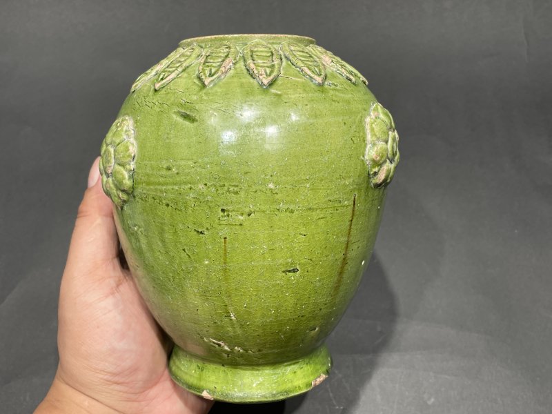 明 巩县窑贴塑宝象花蝉纹罐 - 图2