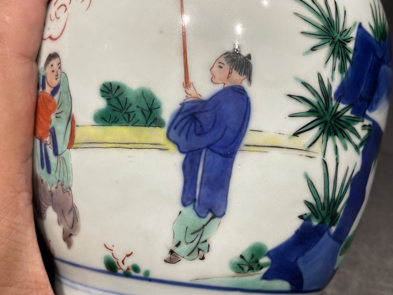 清康熙 青花五彩老子西出函谷关诗文罐 - 图10