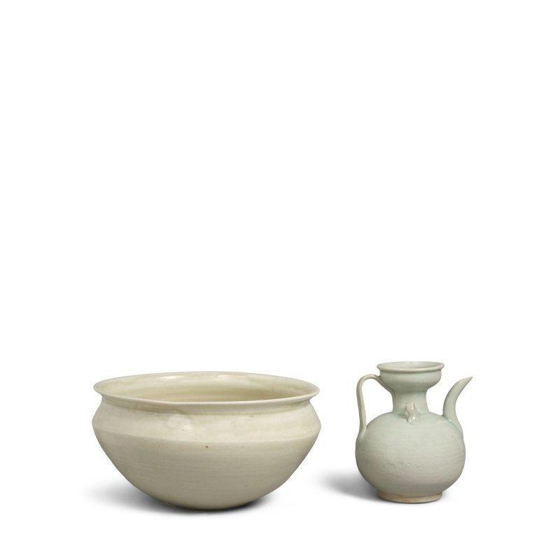 北宋 白釉折肩缽 及 青白釉執壺 | TWO WHITE-GLAZED WARES