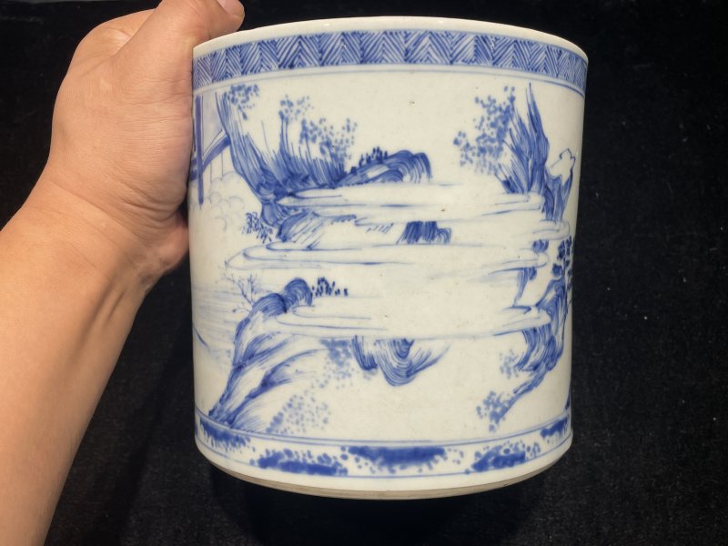 清康熙 青花昭君出塞图笔筒 - 图5
