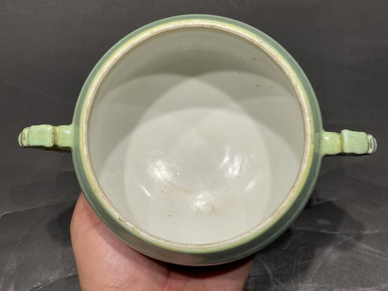 清光绪 秋葵绿铭文簋式炉 - 图12