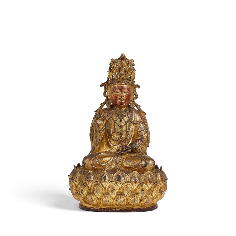 十七世紀 銅漆金觀音坐像 | A GILT AND LACQUERED BRONZE FIGURE OF SEATED GUANYIN