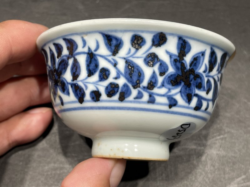 元 青花菊纹茶圆 - 图2