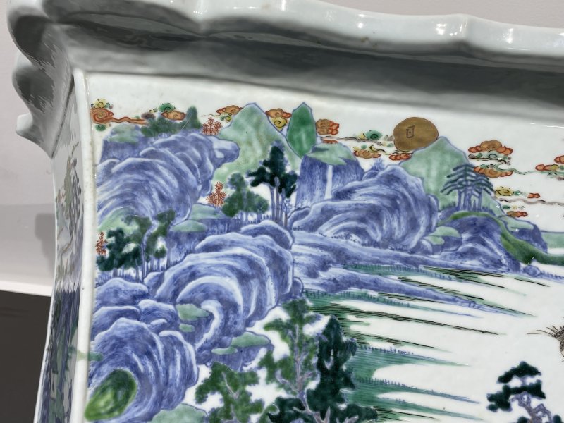 清康熙 斗彩山水人物六角棱口大花盆 - 图10