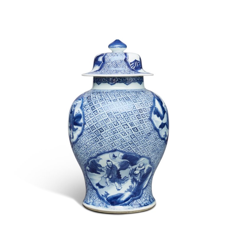 清十九世紀 青花人物故事圖蓋罐 - 图2
