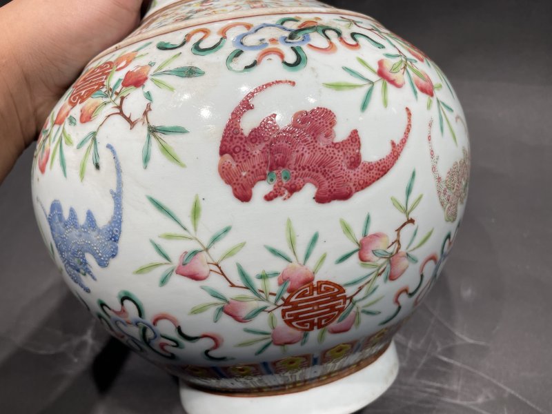 清光绪 粉彩福寿纹赏瓶一对 - 图7