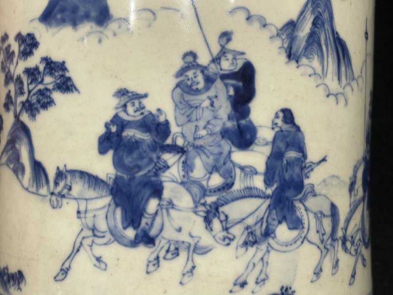 清康熙 青花昭君出塞图笔筒 - 图7