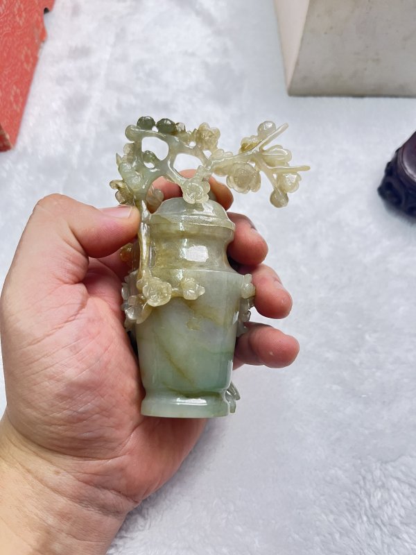 翡翠雕凤鸟花卉纹盖瓶 - 图4