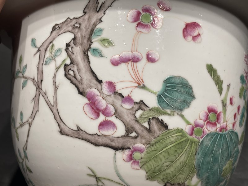 民国 粉彩花卉纹花盆（带托） - 图6