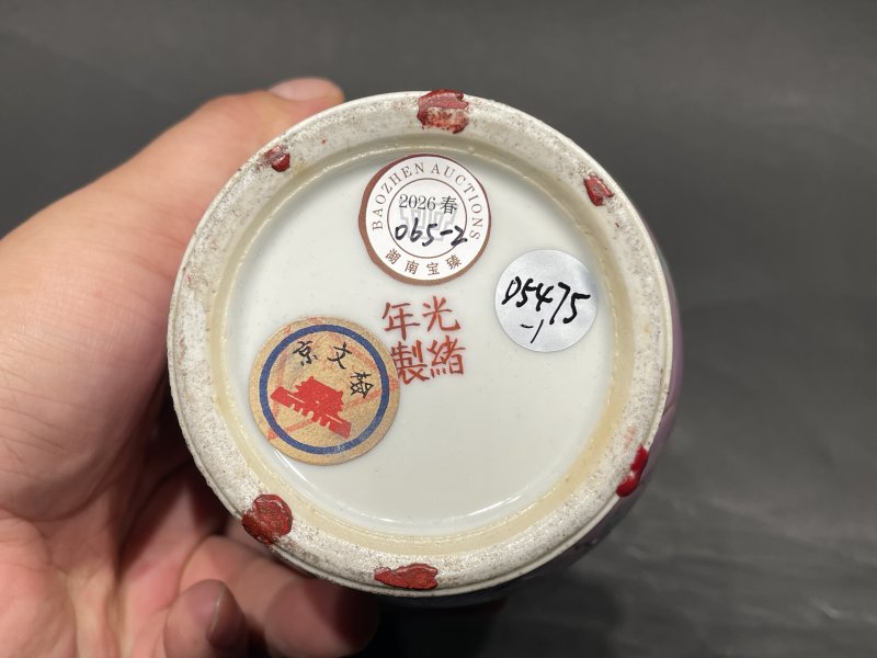 清光绪 宫粉地粉彩花鸟纹象耳尊一对 - 图19