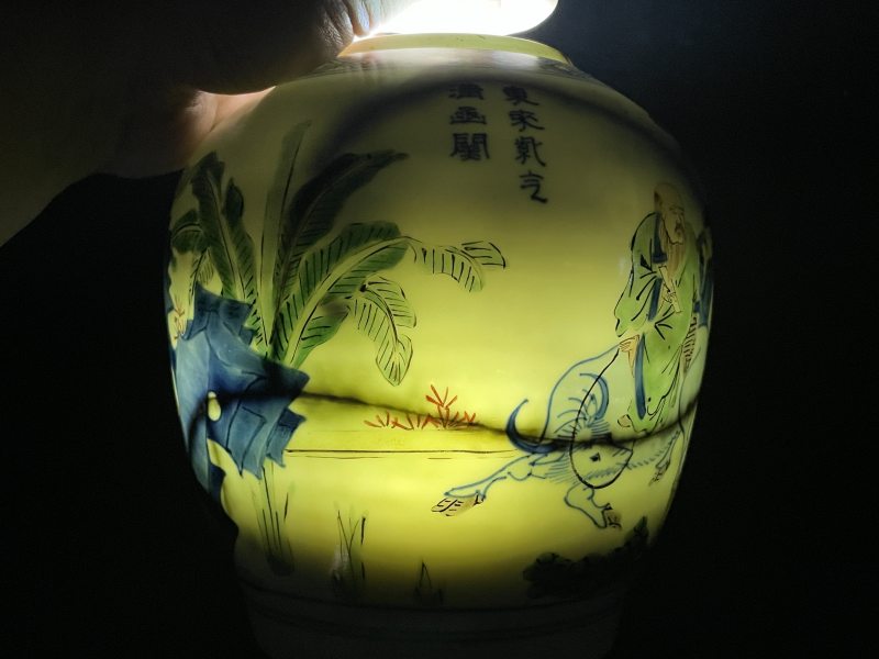 清康熙 青花五彩老子西出函谷关诗文罐 - 图14