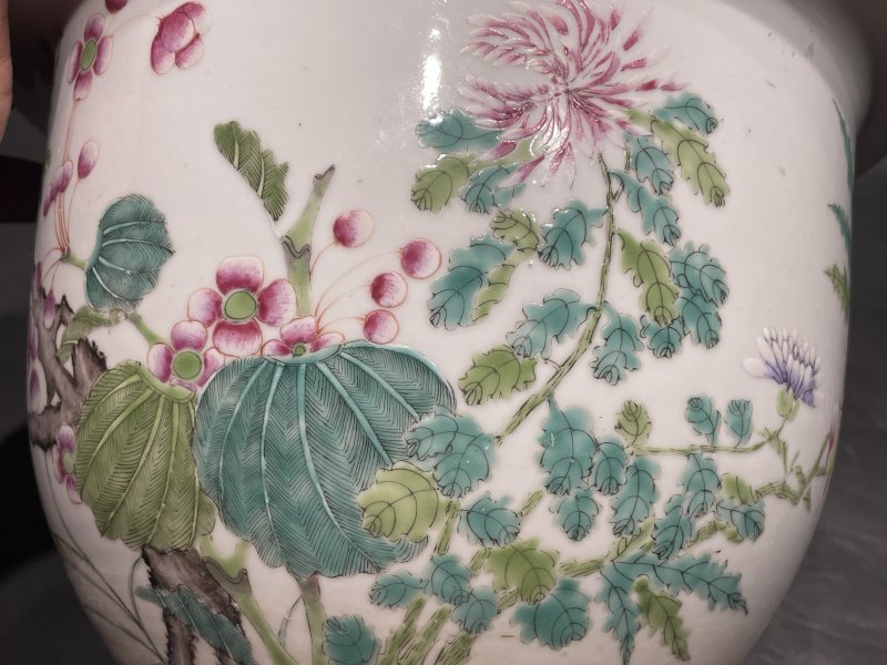民国 粉彩花卉纹花盆（带托） - 图7