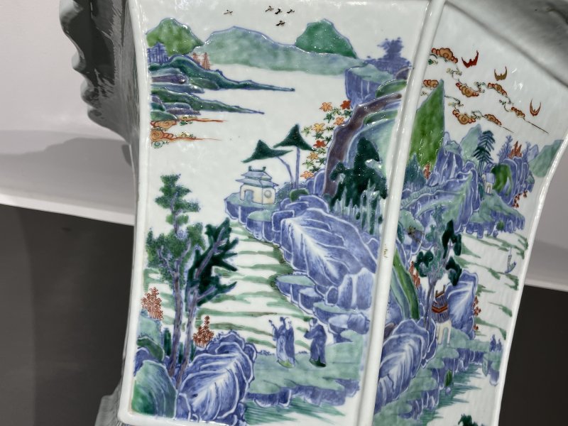 清康熙 斗彩山水人物六角棱口大花盆 - 图12