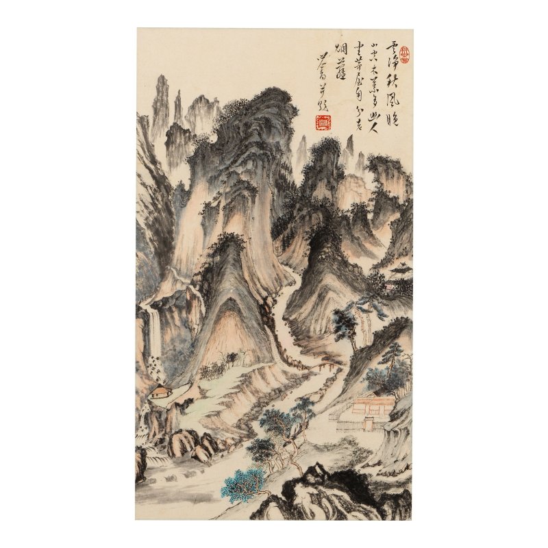 溥儒 （1896-1963） 山水 設色紙本 鏡框 | PU RU (1896-1963)