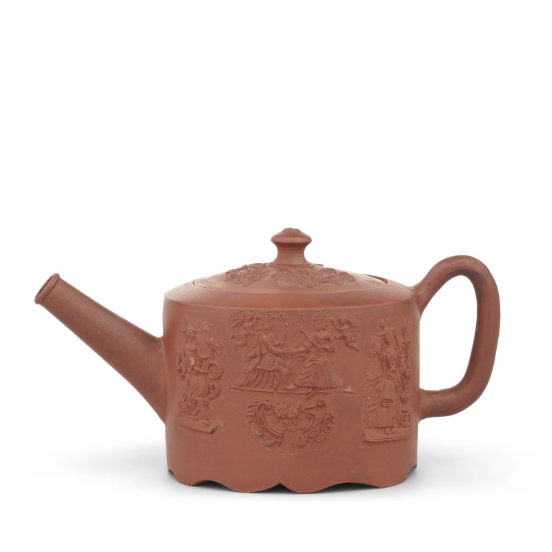 A rare Staffordshire Royal commemorative redware teapot and cover, circa 1761