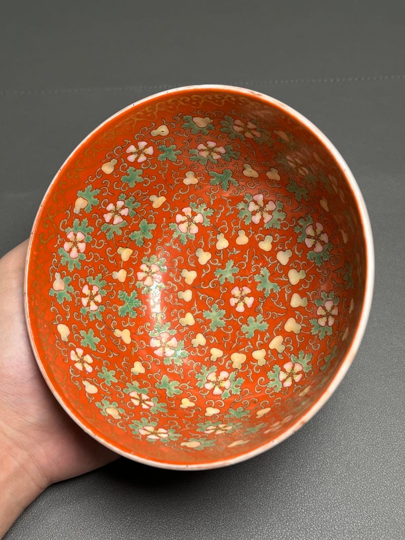 清同治  锦地开光四季花卉纹碗 - 图10