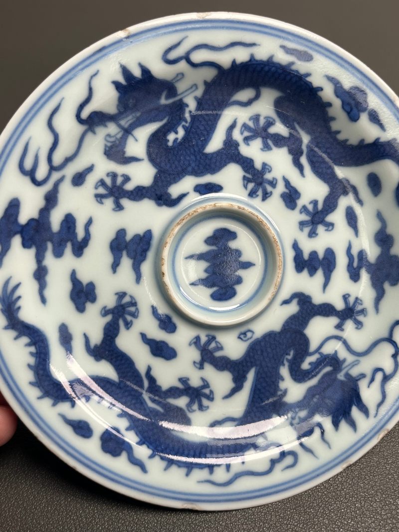 清乾隆  青花云龙纹盏托 - 图5