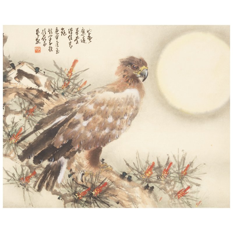 趙少昂（1905-1998）月下孤鷹 設色紙本 鏡心 一九八〇年作 | ZHAO SHAO'ANG (1905-1998)