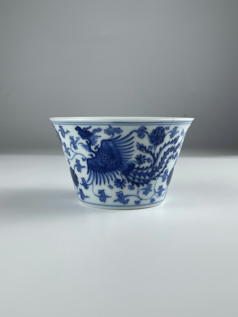 清雍正  青花凤纹马蹄杯 - 图2