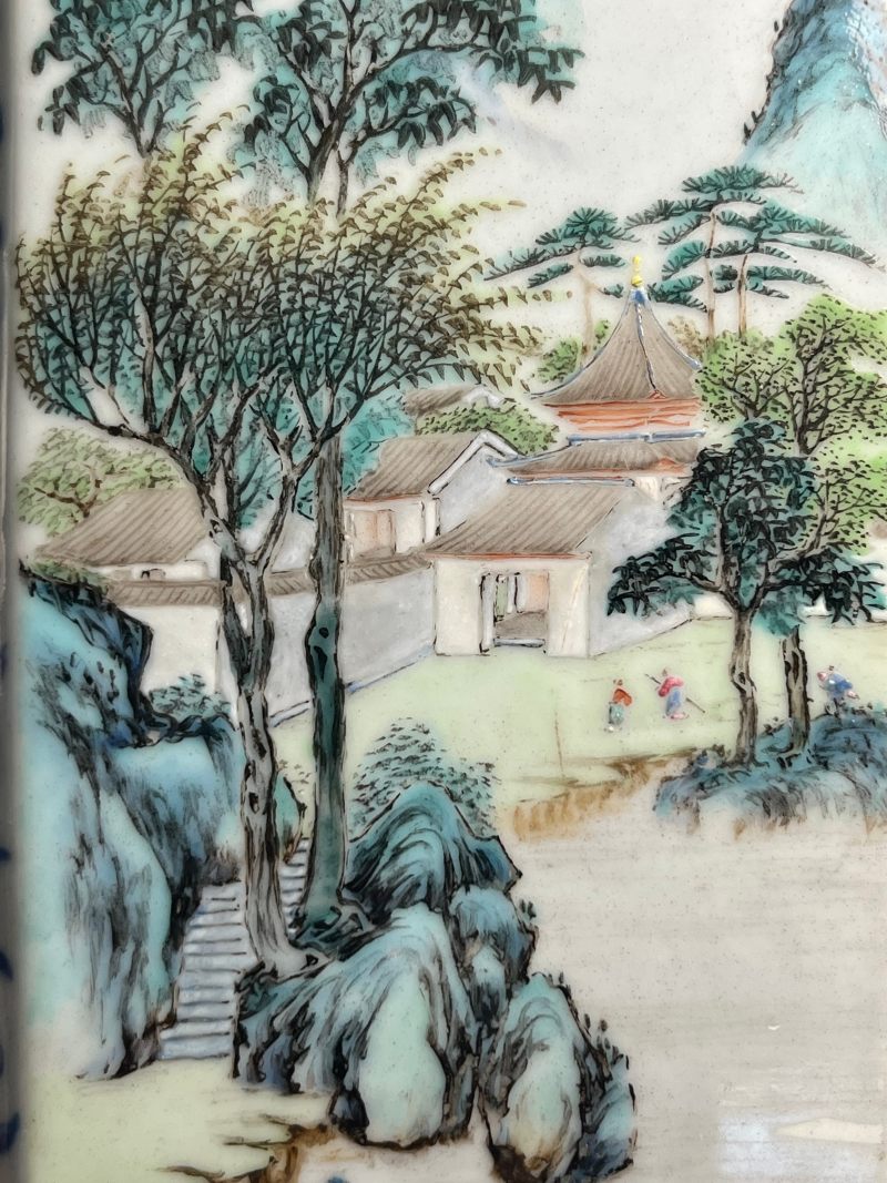 清乾隆  青花八吉祥开光洋彩“四时燕居”图诗文八方瓶 - 图9
