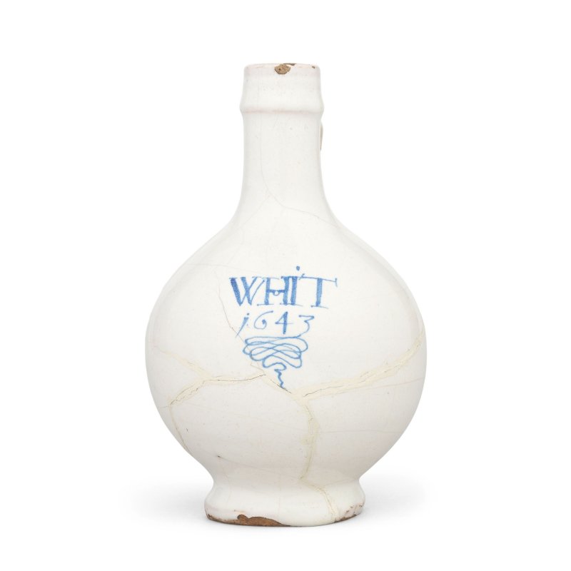 A London delftware wine bottle, dated 1643