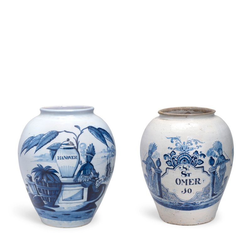 Two Dutch Delft tobacco jars, one 'de Drie Klokken' factory, the other 'De Porceleyne Blijl' factory, both early 18th century, - 图4
