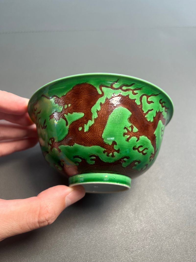 清嘉庆  绿地紫龙碗 - 图4