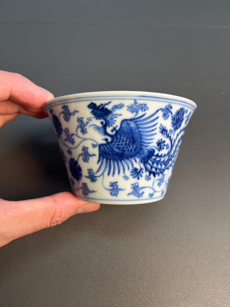 清雍正  青花凤纹马蹄杯 - 图3
