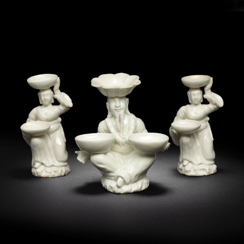 A set of three Saint-Cloud figural salts, circa 1730-40
