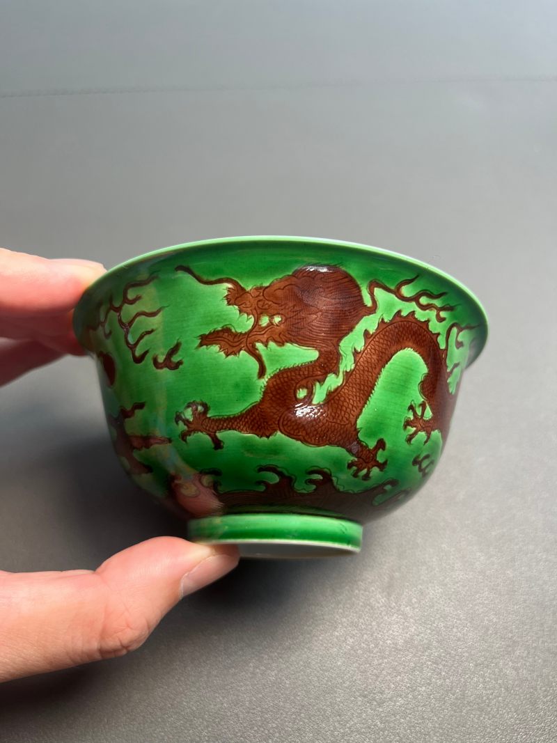 清嘉庆  绿地紫龙碗 - 图5